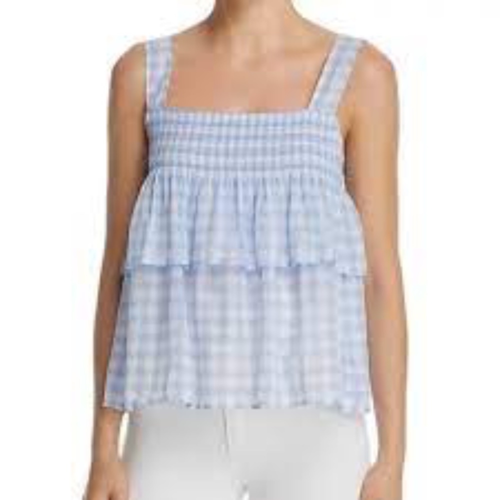 Rebecca Minkoff Coral Gingham Ruffle Cotton Top In Blue Gingham